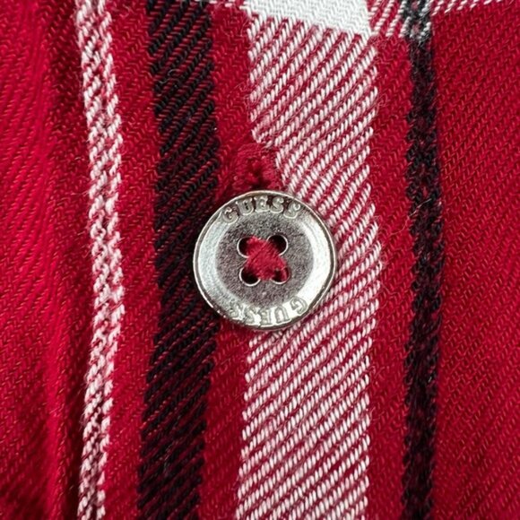 GUESS Plaid Button Up Long Sleeve Button Pockets at Chest Shirt Viscose Size XS - Picture 10 of 13